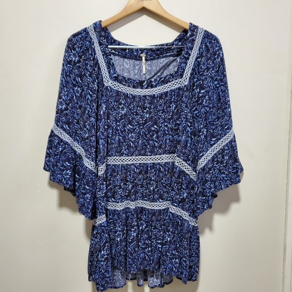 FREE PEOPLE Talk About It Tunic Top Blouse Tiered Peasant Floral Women's Medium - Picture 2 of 13